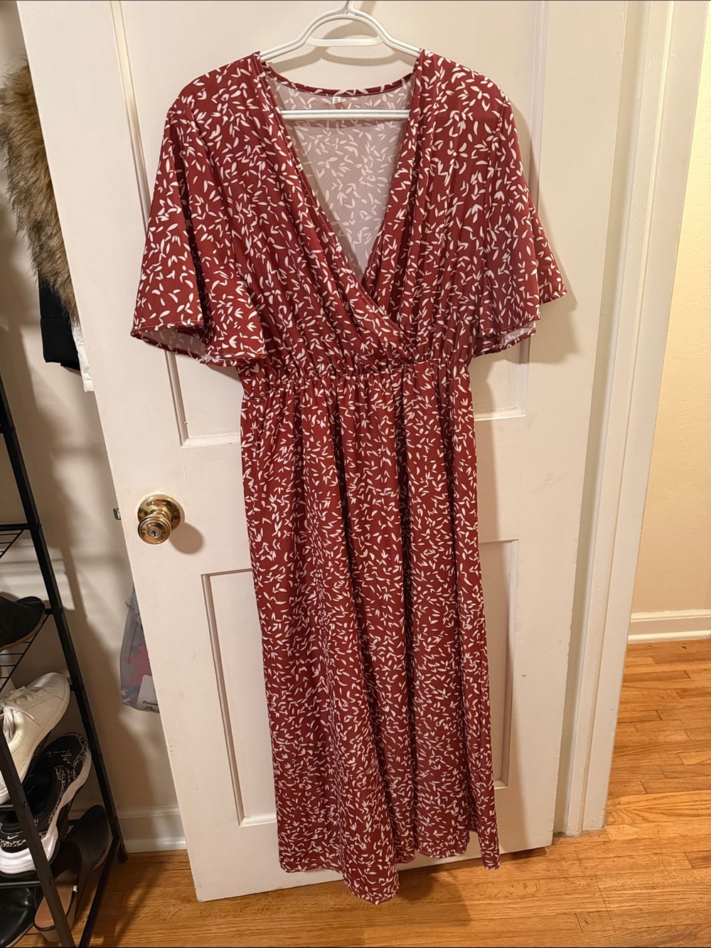 Amazon Rust Red and White Printed Midi Dress